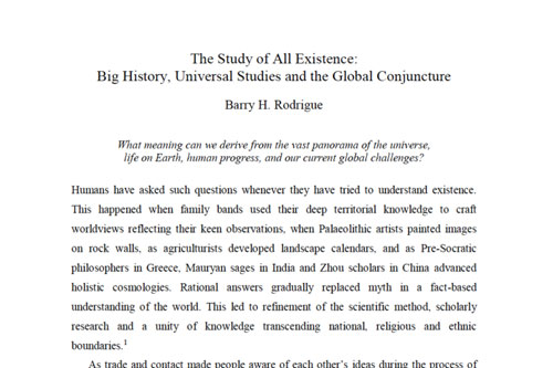 The Study of All Existence: Big History, Universal Studies and the Global Conjunction